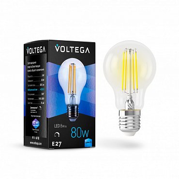 Лампа светодиодная филаментная диммируемая E27 8W 4000К прозрачная VG10-А1E27cold8W-FD 5490 фото
